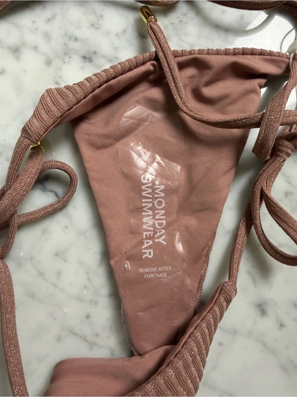 Monday Swimwear Ribbed Mauve Tie Triangle Bikini Set